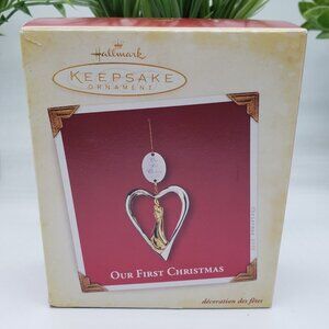 2002 Hallmark Keepsake Our First Christmas Metal Heart Ornament